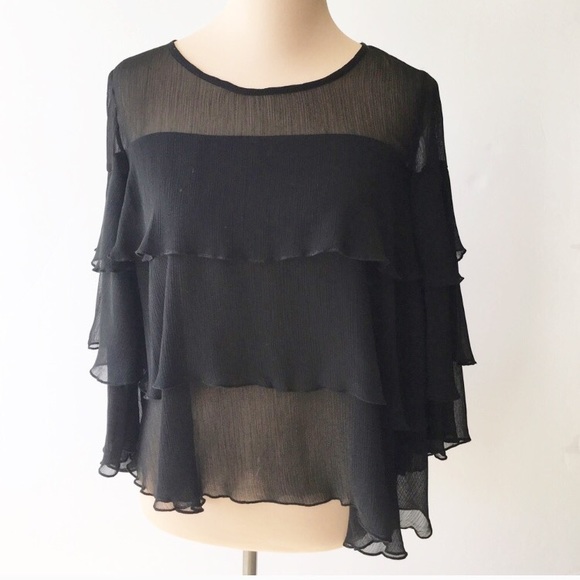 Sheer Multi Tiered Ruffle Angel Sleeve Blouse - Picture 6 of 8